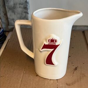 White Ceramic Pitcher with Red Crown Logo Seagrams 7 Advertising